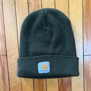 Carhartt Knit Beanie Hat Olive Green Cuffed Logo Patch, One Size